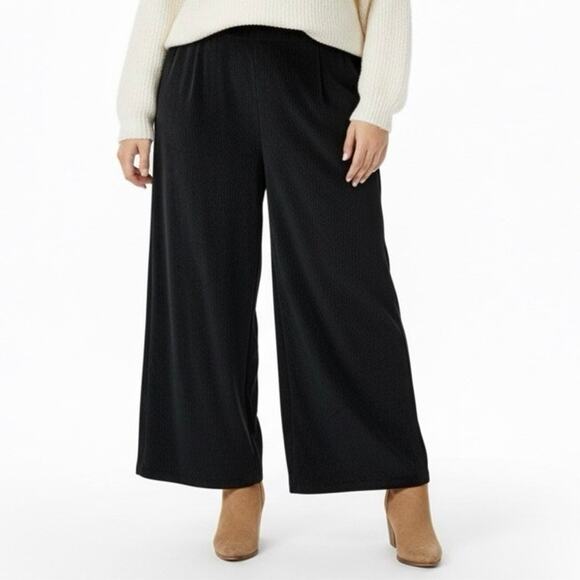 ModCloth Wide Leg Pants Womens 2X Black Velvet High Rise Pull On Boho Clean Girl - Picture 1 of 7